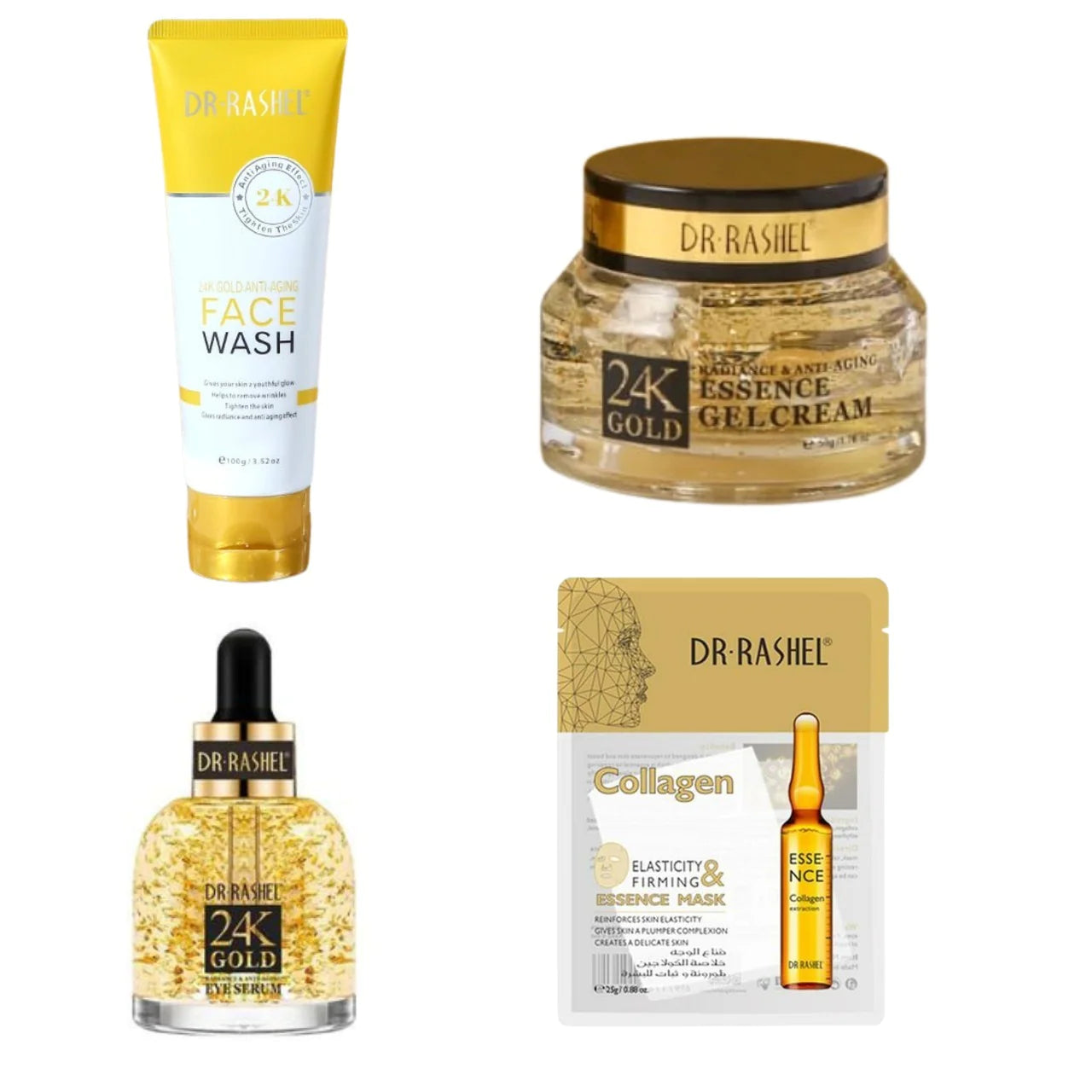 24K Gold Face Wash Gel Cream Eye Serum Essence Mask Dr Rashel