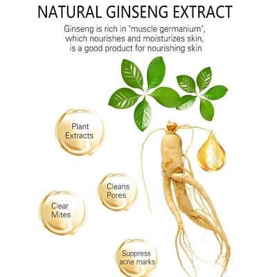 Diagram of ginseng root with plant extracts and benefits.