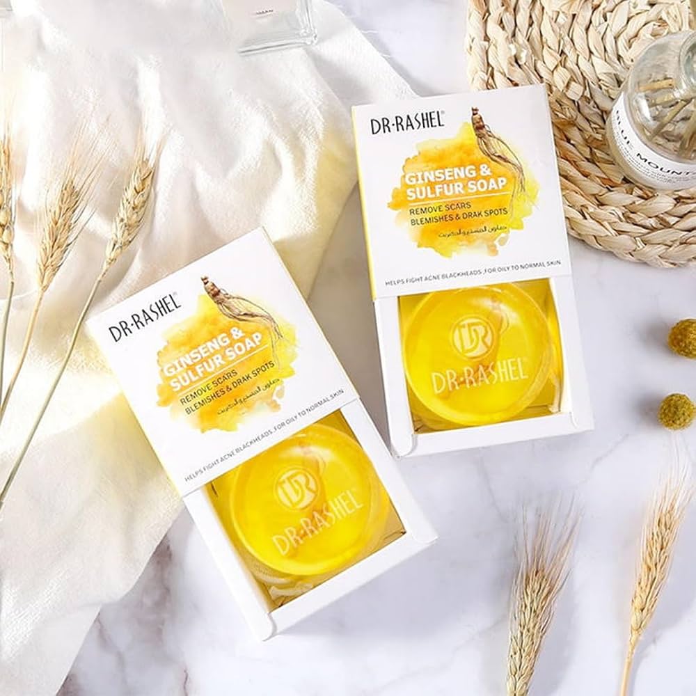 Two packages of Dr. Rashel Ginseng & Sulphur Soap.