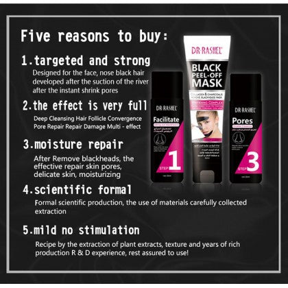 Dr Rashel CHARCOAL WHITENING BLACK PEEL OFF MASK 3 IN 1 2