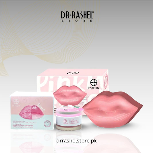 Dr. Rashel skincare products with pink packaging and 'Estelin' branding on a light background.