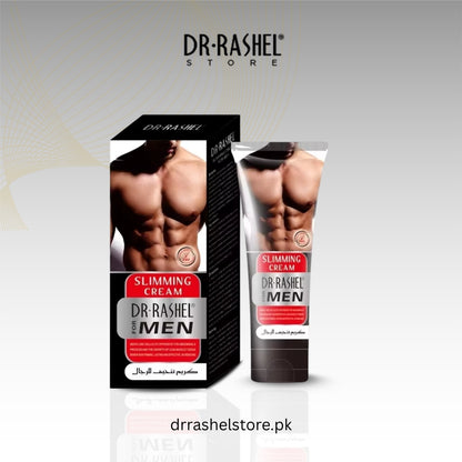 Dr. Rashel Men's Slimming Cream packaging on a gray background