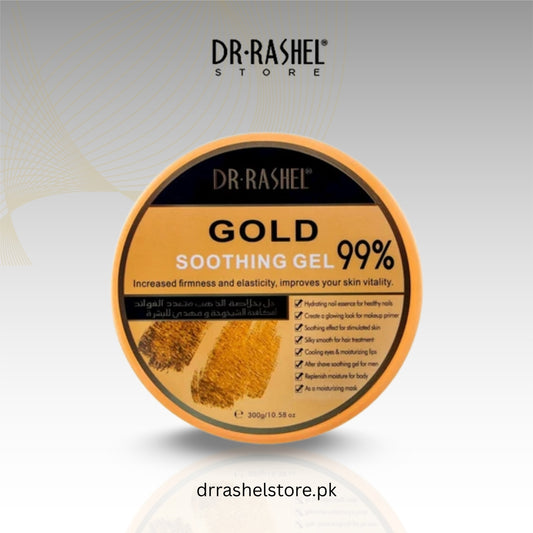 Dr. Rashel Gold Soothing Gel container on a light gray background