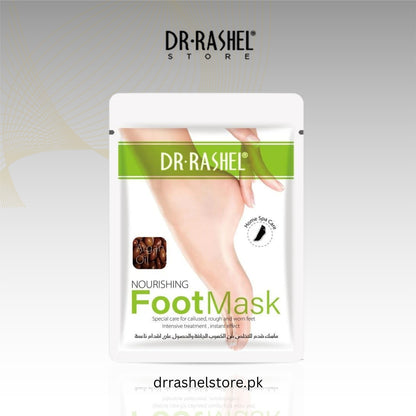 Dr. Rashel Nourishing Foot Mask packaging on a light gray background