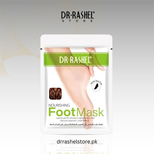 Dr. Rashel Nourishing Foot Mask packaging on a light gray background