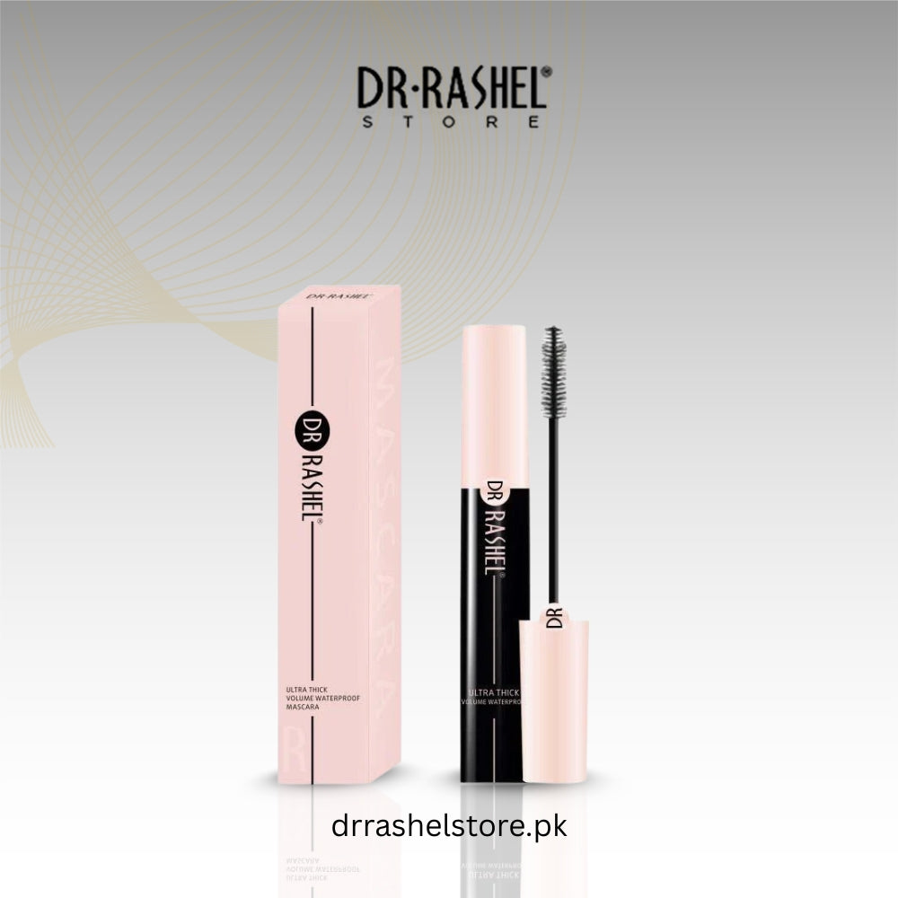 Dr. Rashel mascara with packaging on a light gray background