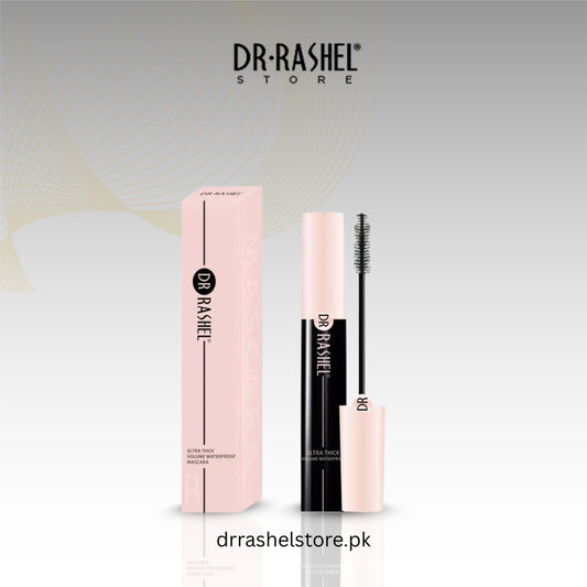 Dr. Rashel mascara with packaging on a light gray background