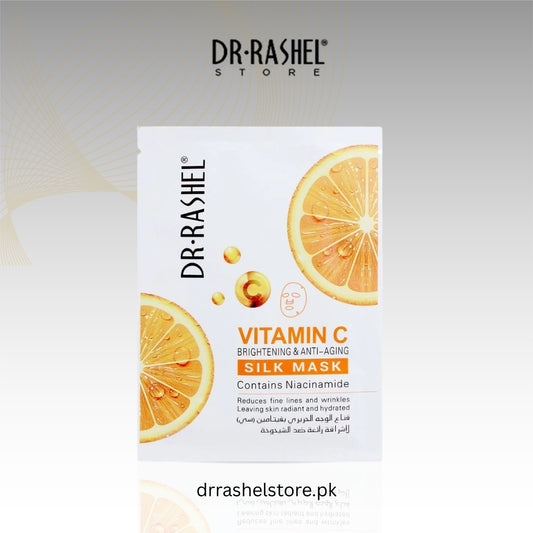 Dr. Rashel Vitamin C silk mask packaging with orange slices on a light gray background