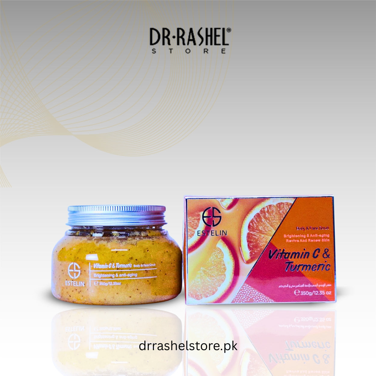Jar of skincare product and box with 'Dr. Rashel' branding on a light background