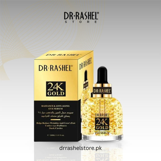 Dr. Rashel 24K Gold eye serum packaging on a light gray background