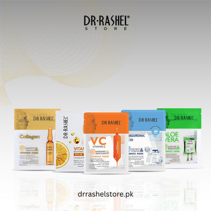 Dr. Rashel skincare product packages on a white background with brand logo.
