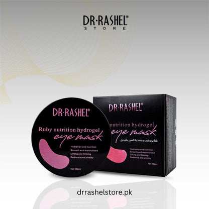 Dr. Rashel Ruby nutrition hydrogel eye mask packaging on a light gray background