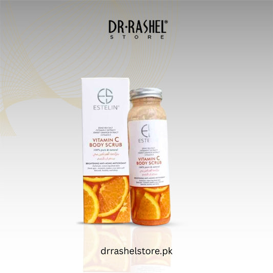 Estée Lauder Vitamin C body scrub packaging with jar on a light gray background
