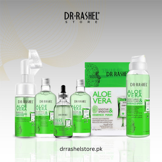 Dr. Rashel aloe vera skincare products on a white background with brand logo.
