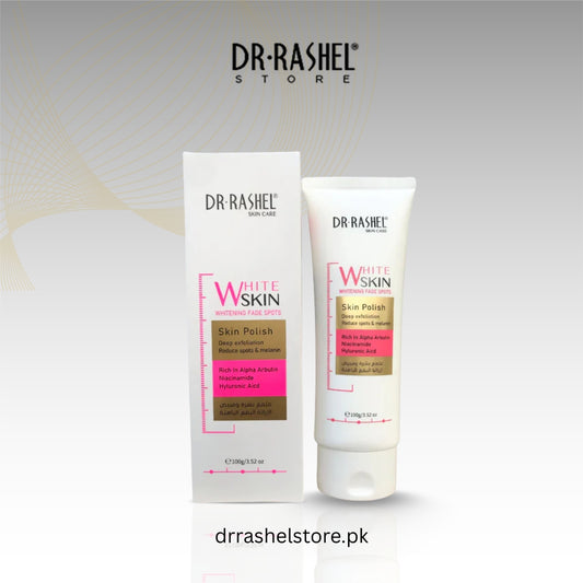 Dr. Rashel White Skin skincare products on a gray background