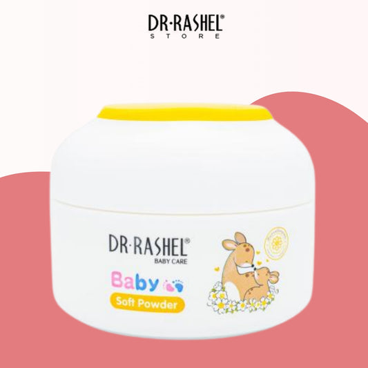 A white plastic jar of Dr. Rashel Baby Care Soft Powder 