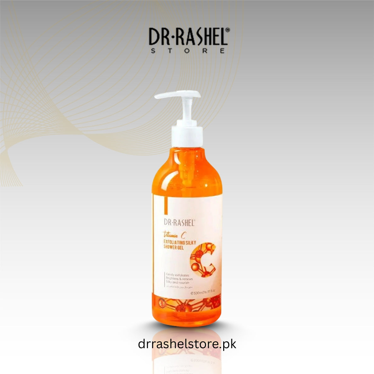Dr. Rashel bottle with pump on a light gray background