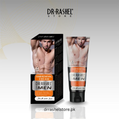 Dr. Rashel hair removal cream packaging for men on a light gray background