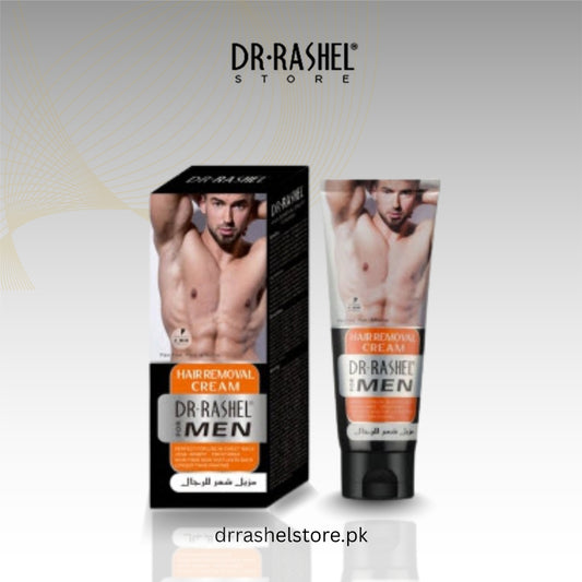 Dr. Rashel hair removal cream packaging for men on a light gray background