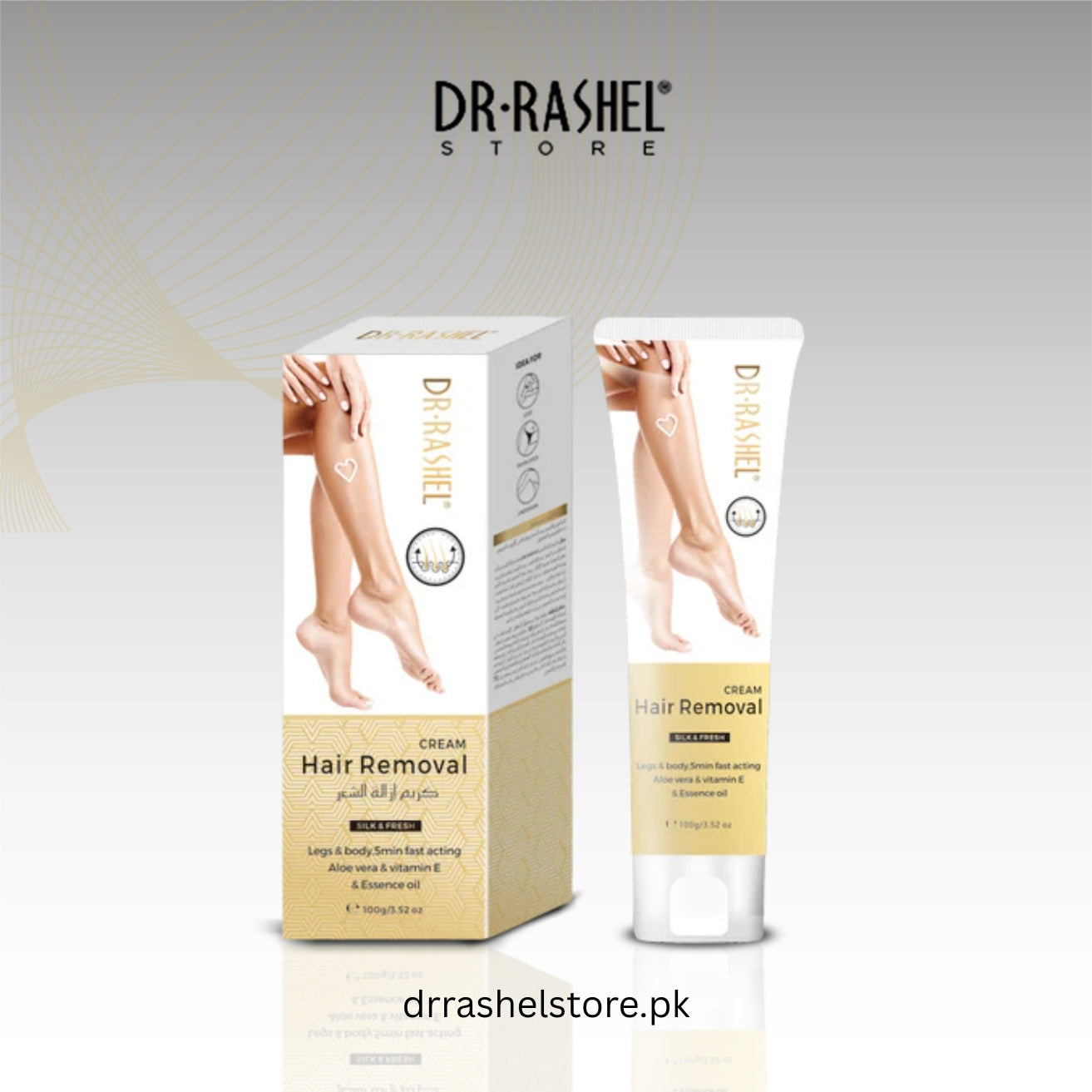 Dr. Rashel hair removal cream packaging on a light gray background
